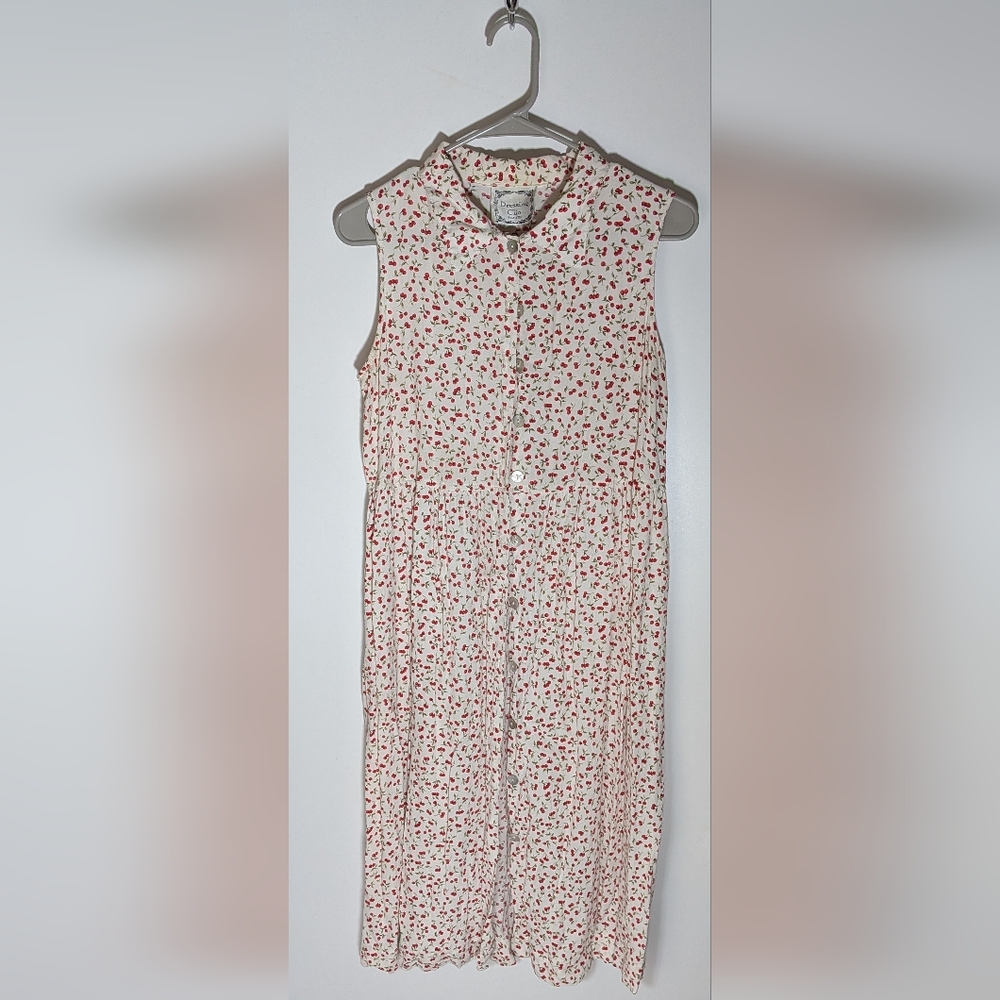 Dressing Clio Cherry-Pattern Collared Sleeveless Button-Down Midi Dress